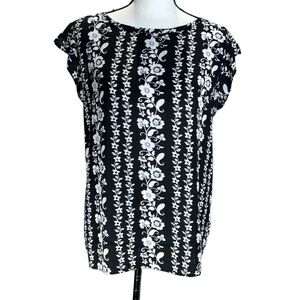 Philosophy Black Floral Cap Sleeve Top Women's XL